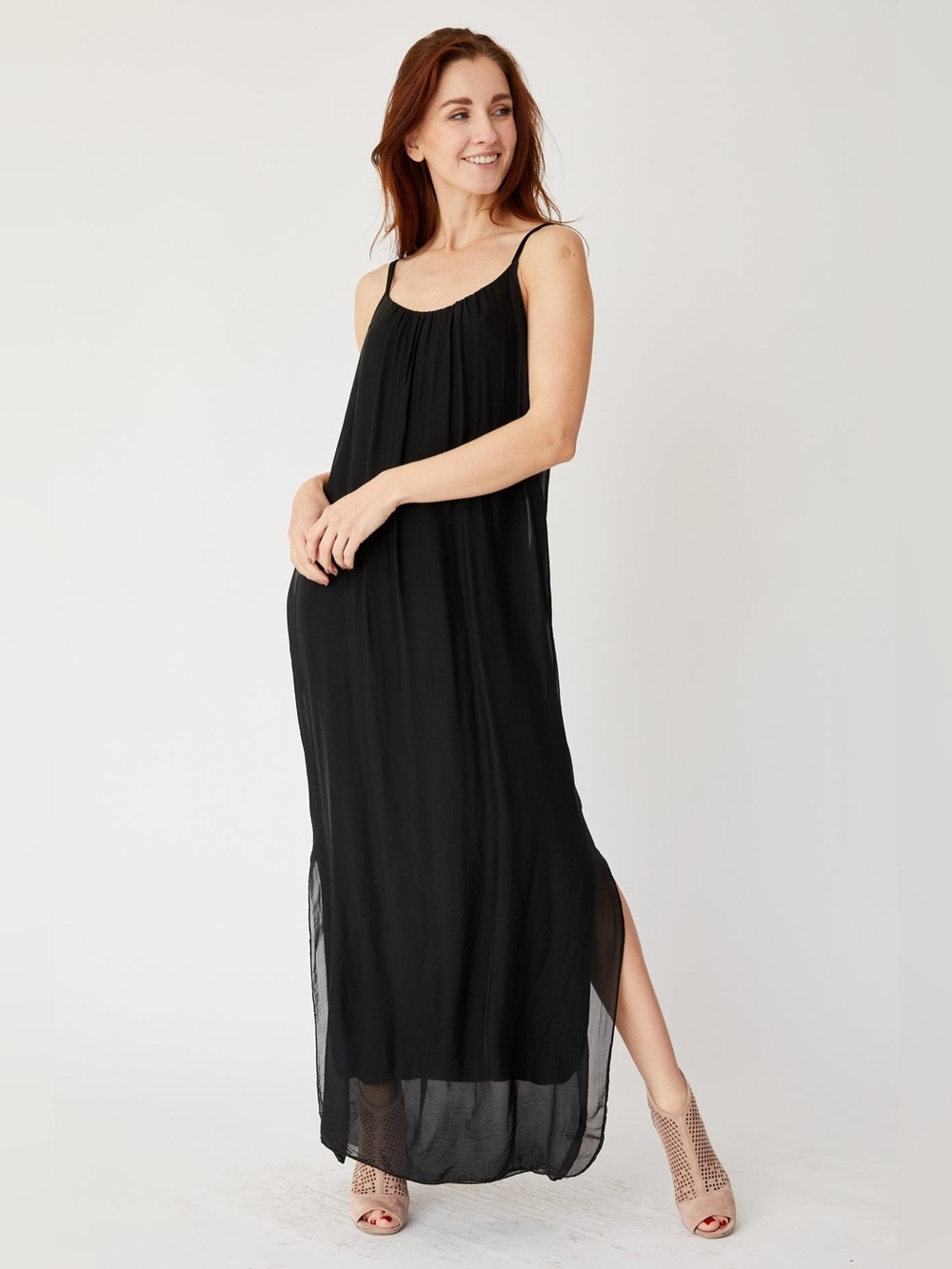 Liabella Black Italian Silk-Blend Tank Dress